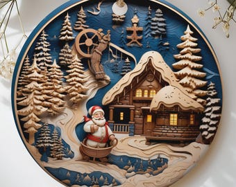 Rustic Santa Claus Christmas Ornament, Faux Carved Wood Winter Cabin Holiday Tree Decor, Cozy Forest Keepsake Gift for Christmas