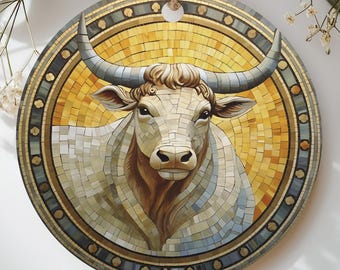 Taurus Bull Ornament Mosaic Tile Art Western Zodiac Astrology Decor Christmas Tree Bauble Gift for Him Rustic Farmhouse Rancher Keepsake