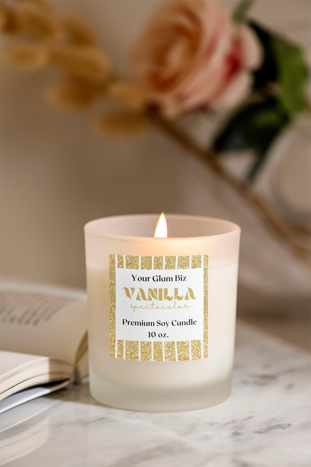 Printable Candle Label Template Canva, Glam Golden Glitter Candle Label ...