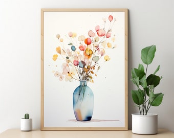 Mural watercolor flowers, watercolor flower poster, wildflower picture, floral print nature, botanical print, watercolor bouquet poster