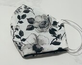 Modern Cotton Handmade Face Masks, Black and white floral print, cherry blossoms