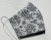 Modern Cotton Handmade Face Masks, Black and white floral print