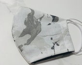 Modern Cotton Handmade Face Masks, Black and white, marble, grey and white marble print