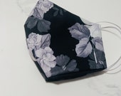 Modern Cotton Handmade Face Masks, Black and white floral print