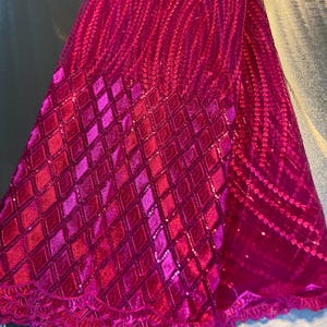 5 Yards African lace Fabric, African lace fabric, Embroidered Pink lace, Nigerian lace, Magenta lace Bild 2
