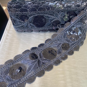 Decorative black Trim, Embroidered fabric trim, Crafting Border,Embroidery fabric trimming and embellishments, trimming per yard