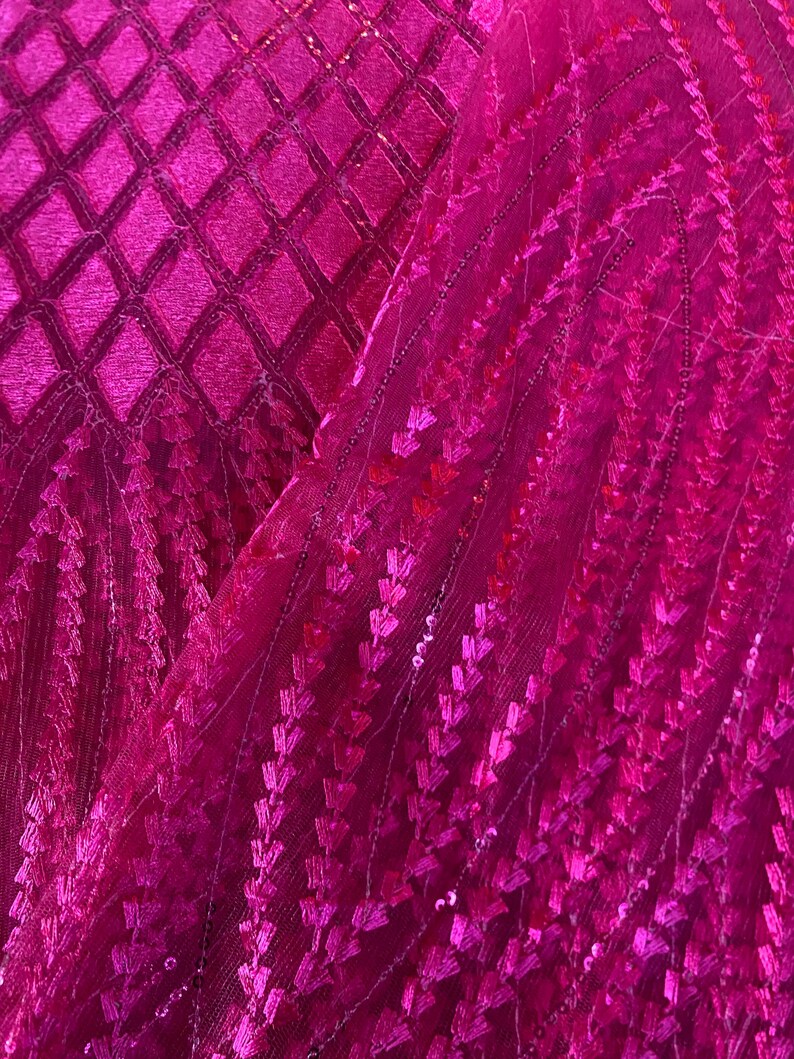5 Yards African lace Fabric, African lace fabric, Embroidered Pink lace, Nigerian lace, Magenta lace Bild 5