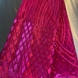 5 Yards African lace Fabric, African lace fabric, Embroidered Pink lace, Nigerian lace, Magenta lace Bild 6