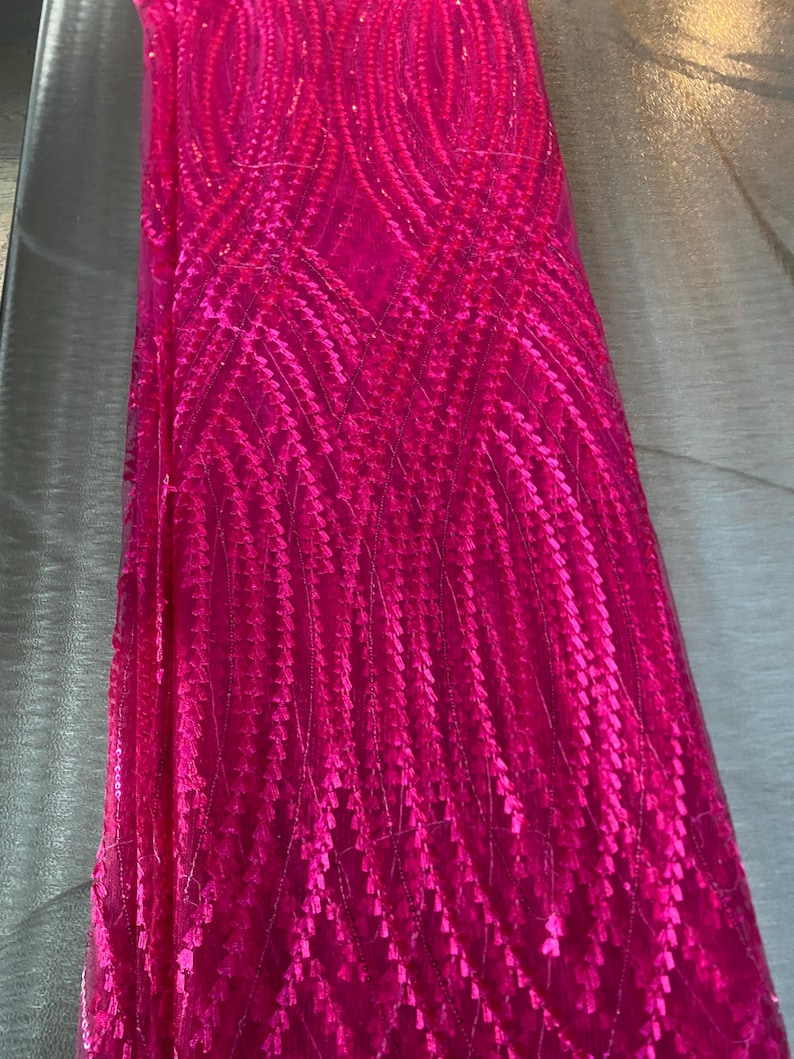 5 Yards African lace Fabric, African lace fabric, Embroidered Pink lace, Nigerian lace, Magenta lace Bild 1