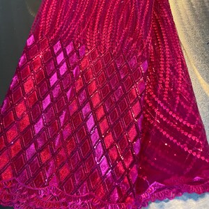 5 Yards African lace Fabric, African lace fabric, Embroidered Pink lace, Nigerian lace, Magenta lace Bild 4