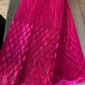 5 Yards African lace Fabric, African lace fabric, Embroidered Pink lace, Nigerian lace, Magenta lace Bild 9