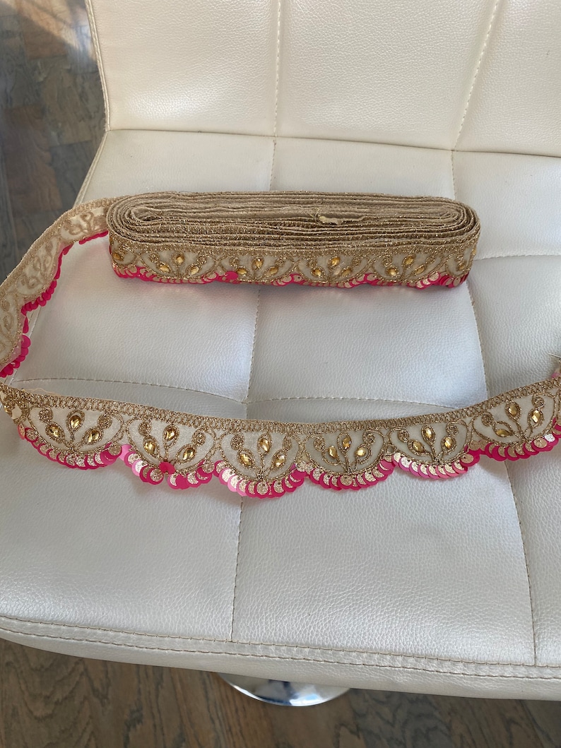 Pink and Gold Embroidered Fabric Trim Crafting Border Etsy