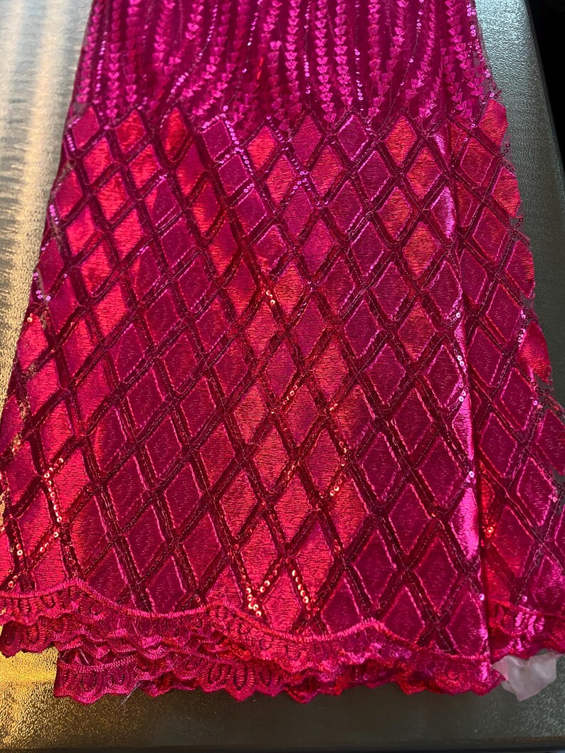 5 Yards African lace Fabric, African lace fabric, Embroidered Pink lace, Nigerian lace, Magenta lace Bild 11