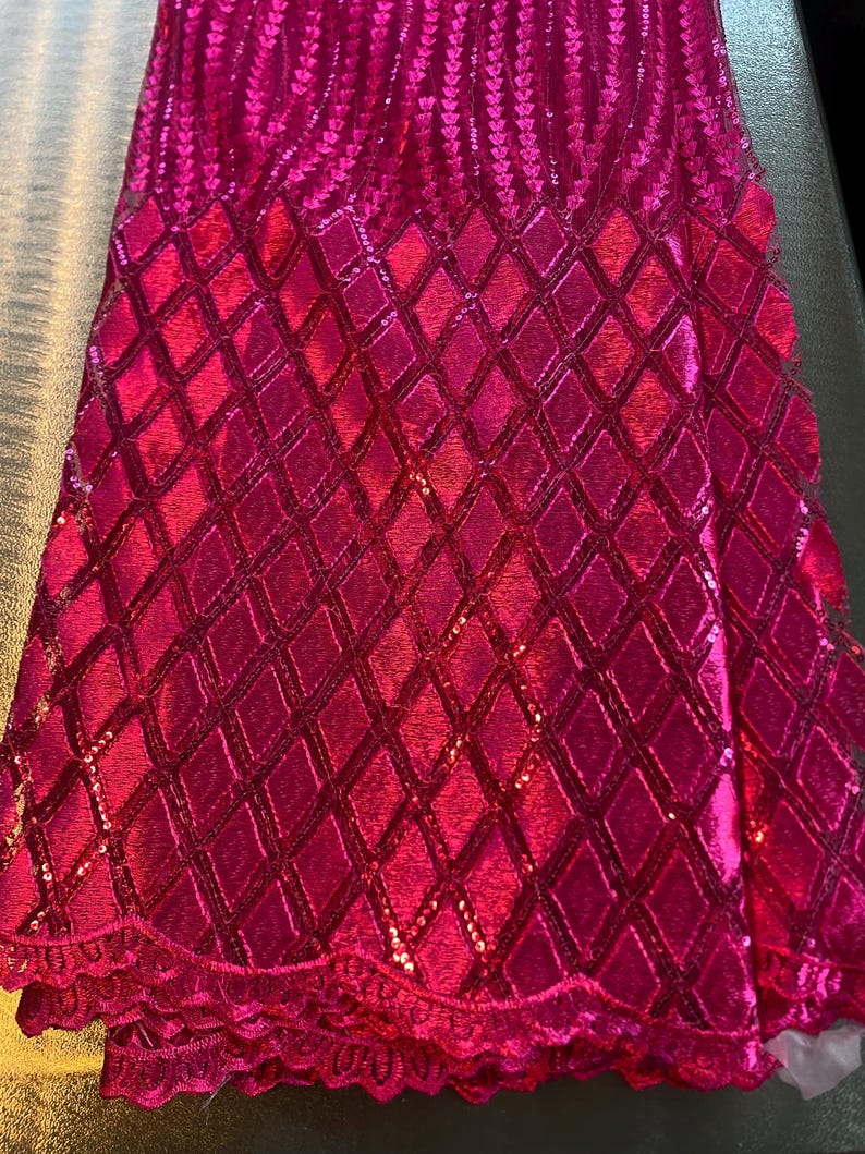 5 Yards African lace Fabric, African lace fabric, Embroidered Pink lace, Nigerian lace, Magenta lace Bild 3