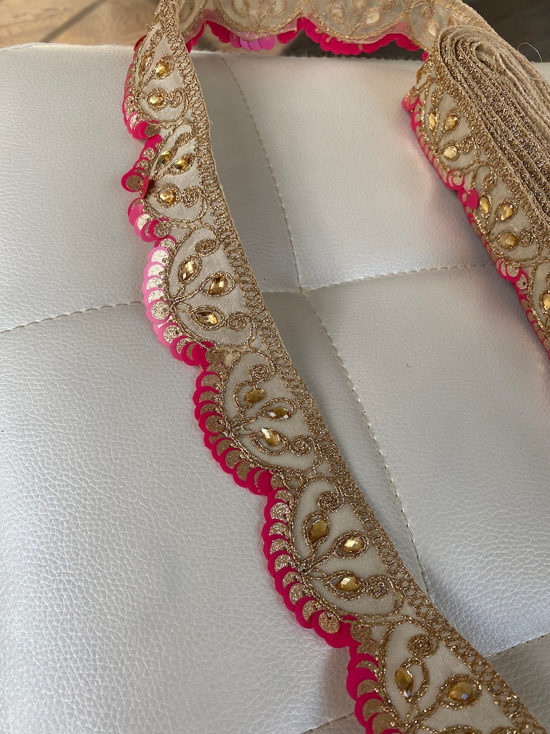 Pink and Gold Embroidered Fabric Trim Crafting Border Etsy