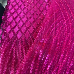 5 Yards African lace Fabric, African lace fabric, Embroidered Pink lace, Nigerian lace, Magenta lace Bild 7