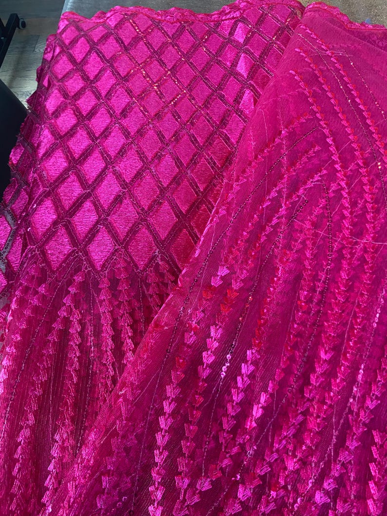 5 Yards African lace Fabric, African lace fabric, Embroidered Pink lace, Nigerian lace, Magenta lace Bild 7
