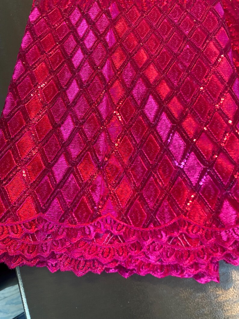 5 Yards African lace Fabric, African lace fabric, Embroidered Pink lace, Nigerian lace, Magenta lace Bild 12