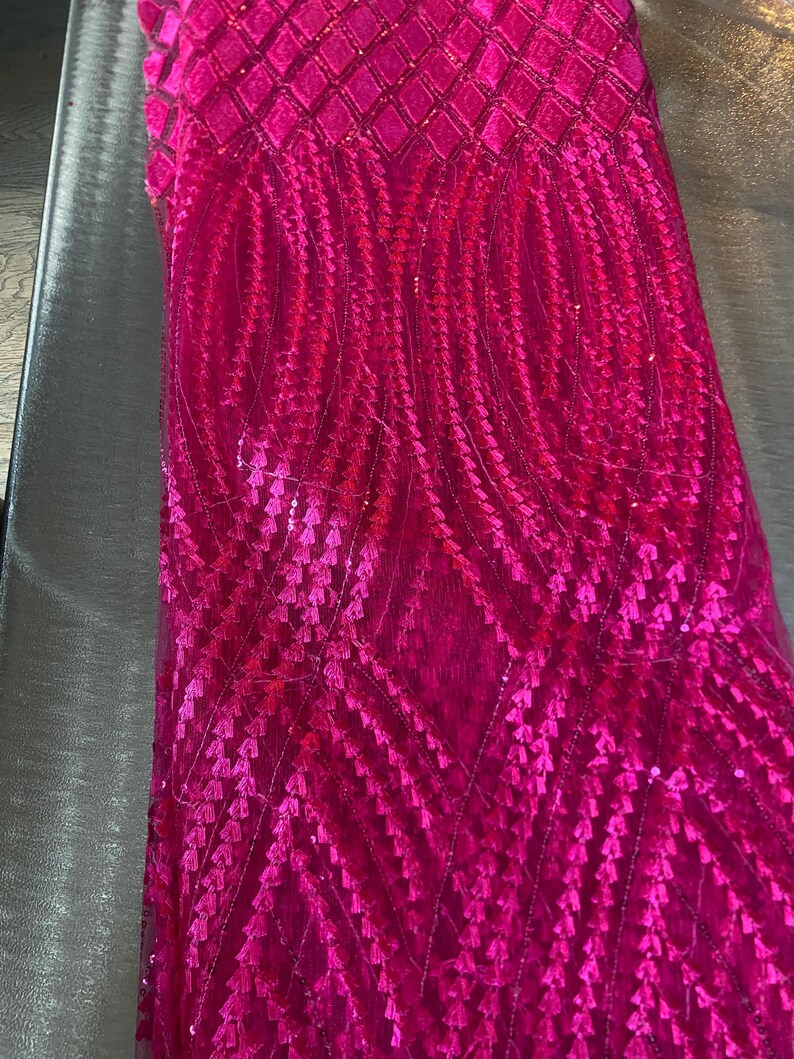 5 Yards African lace Fabric, African lace fabric, Embroidered Pink lace, Nigerian lace, Magenta lace Bild 8