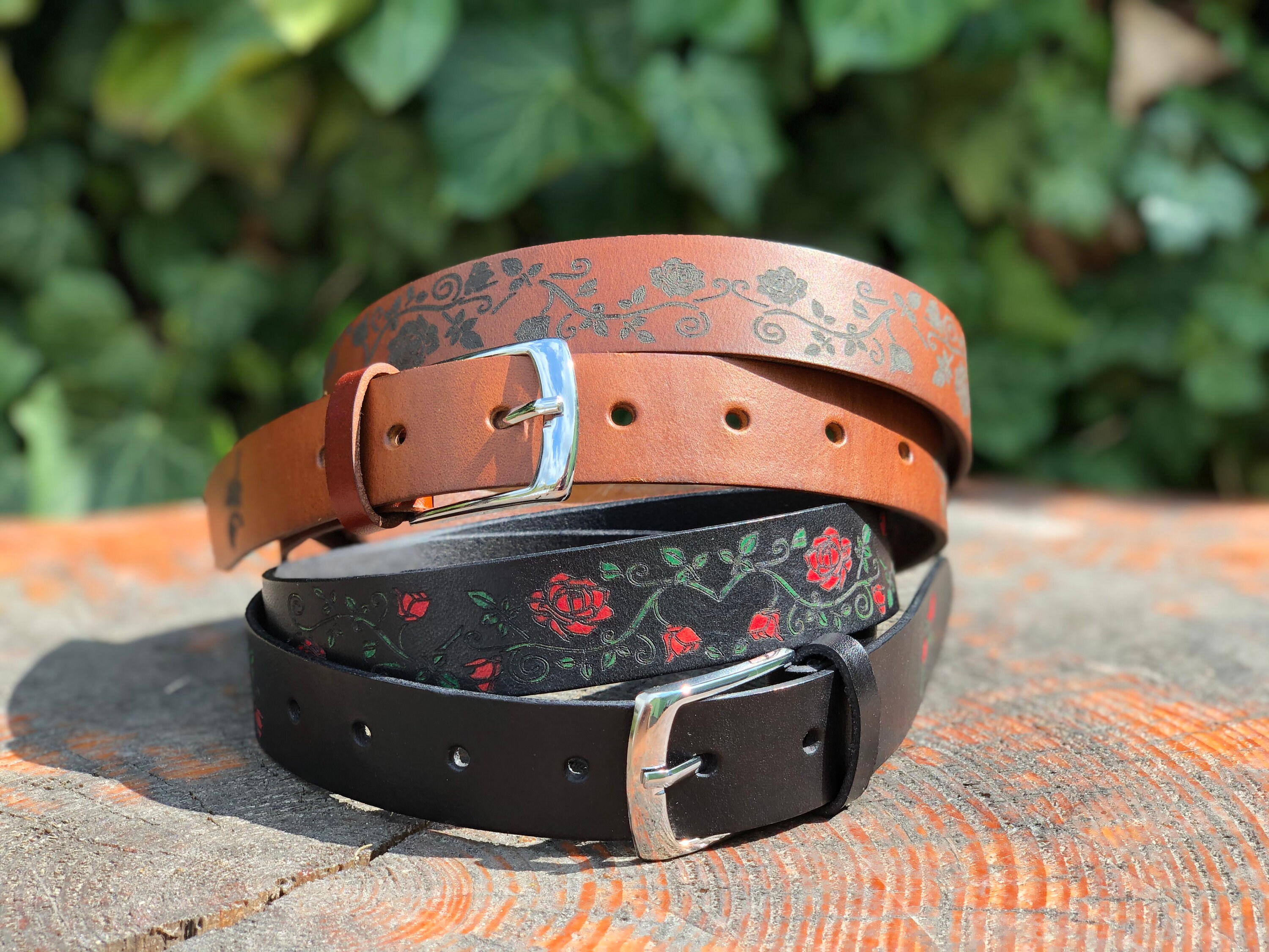 Women Real Leather Belt Roses Etsy UK