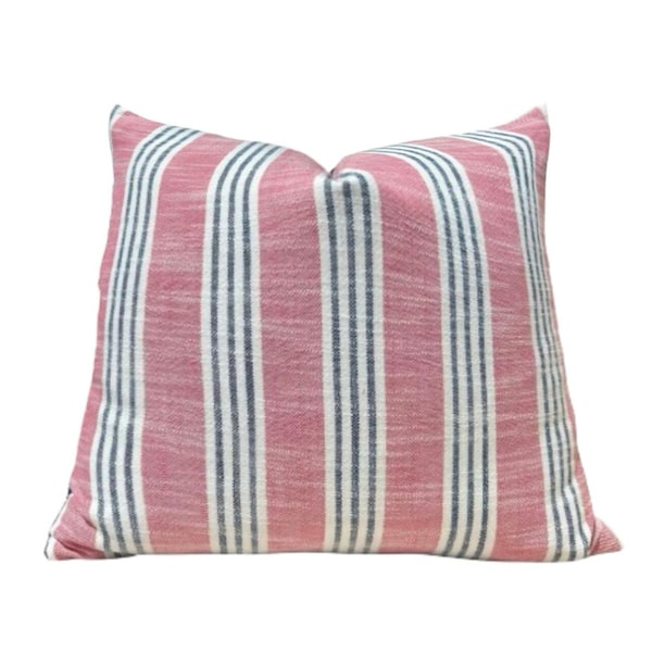 StitchroomNYC - Thibaut, Southport Stripe in Peony and Navy Fabric - Custom Throw + Bed Pillow Covers w/ Hidden Zipper