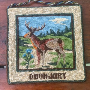 Vintage Embroidery, Embroidered Wall hanging, Vintage Home Decor, Swedish Design, Scandinavian Home Decor, Handmade Embroidery Spring Deer