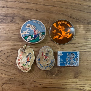 Cartoon, Well Wait, Hare and Wolf Label pins badges Soviet pin badges Pin  Vintage Original Ussr Soviet #51