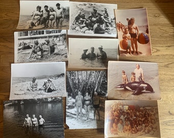 Lot of Vintage black white Summer Beach photo Family photo Kids photo USSR Soviet  Collectable Photo 1970-1980 #14