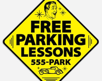 Window Cling Sticker, Free Parking Lessons,  Static Cling (Window) Sticker 4"x4" (5.5" x 5.5" as diamond)