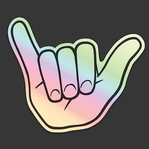 Hang Loose Sticker, Shaka, Surf, Decal, Holographic STICKER 3&quot; x 2.53&quot;