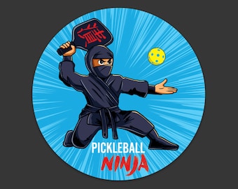Pickleball Sticker, Pickleball Ninja - Pickleball,  Car Sticker, Water bottle Sticker, Gear Sticker,  Round STICKER 3.5"x3.5"