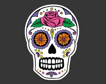 Sugar Skull Sticker,  Day of the Dead, Dia de Los Muertos, Skeleton Folk Art,  - STICKER 2.16" x 3" Diecut
