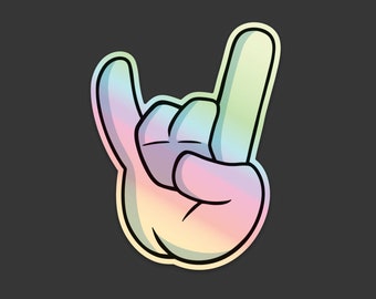 Rock On Sticker, Rock and Roll, Hand Sign, Rock On Sign, Holographic STICKER 2.3"x3"