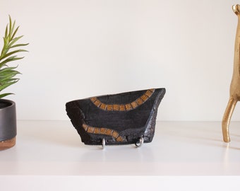 Shelf Sitter | Home Decor | Shou-Sugi-Ban | Burned Wood & Mosaic Tile | Shelf Decor | Counter Sitter | 6" x 3.5" with Wire Stand