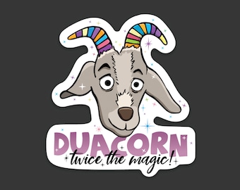 Unicorn Sticker - The Duacorn, Twice the Magic! Unicorn Alternative, Cute goat, Magic Horns - Magical Creatures - STICKER 2.74" x 3" Diecut