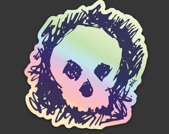 Skull STICKER, Skull, Modern Pirate, Skull Art, Scribble, Skull Drawing, Human Skull,  Decal, Holographic STICKER  2.86" x 3"