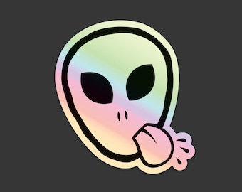 Alien Face Sticker, Rude Alien, UFO, Alien, Space, Funny, Extra-terrestrial, Close Encounter, Decal, Holographic STICKER 2.74"x3"