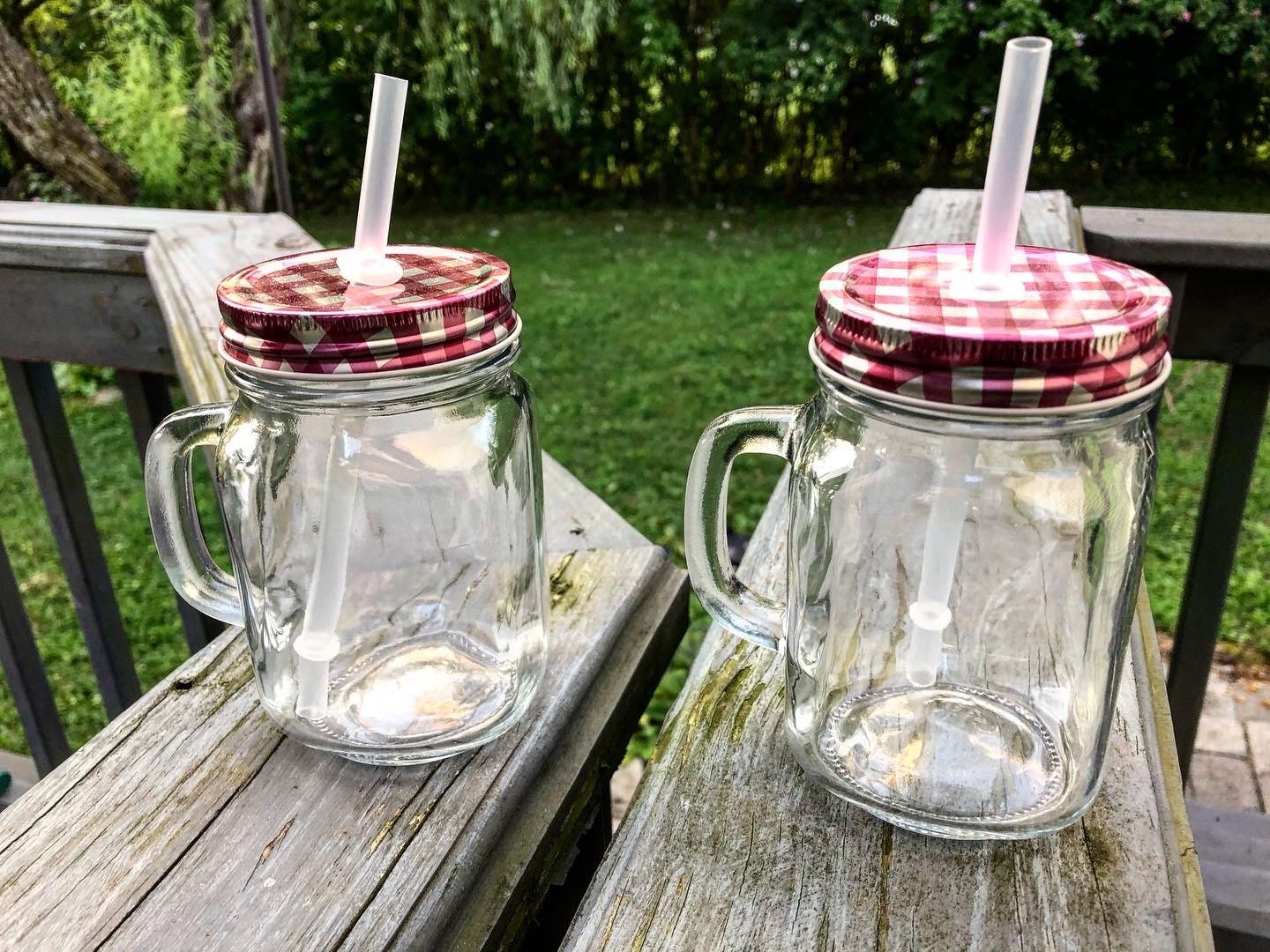 5 mason jar mugs with lids and straws red Etsy