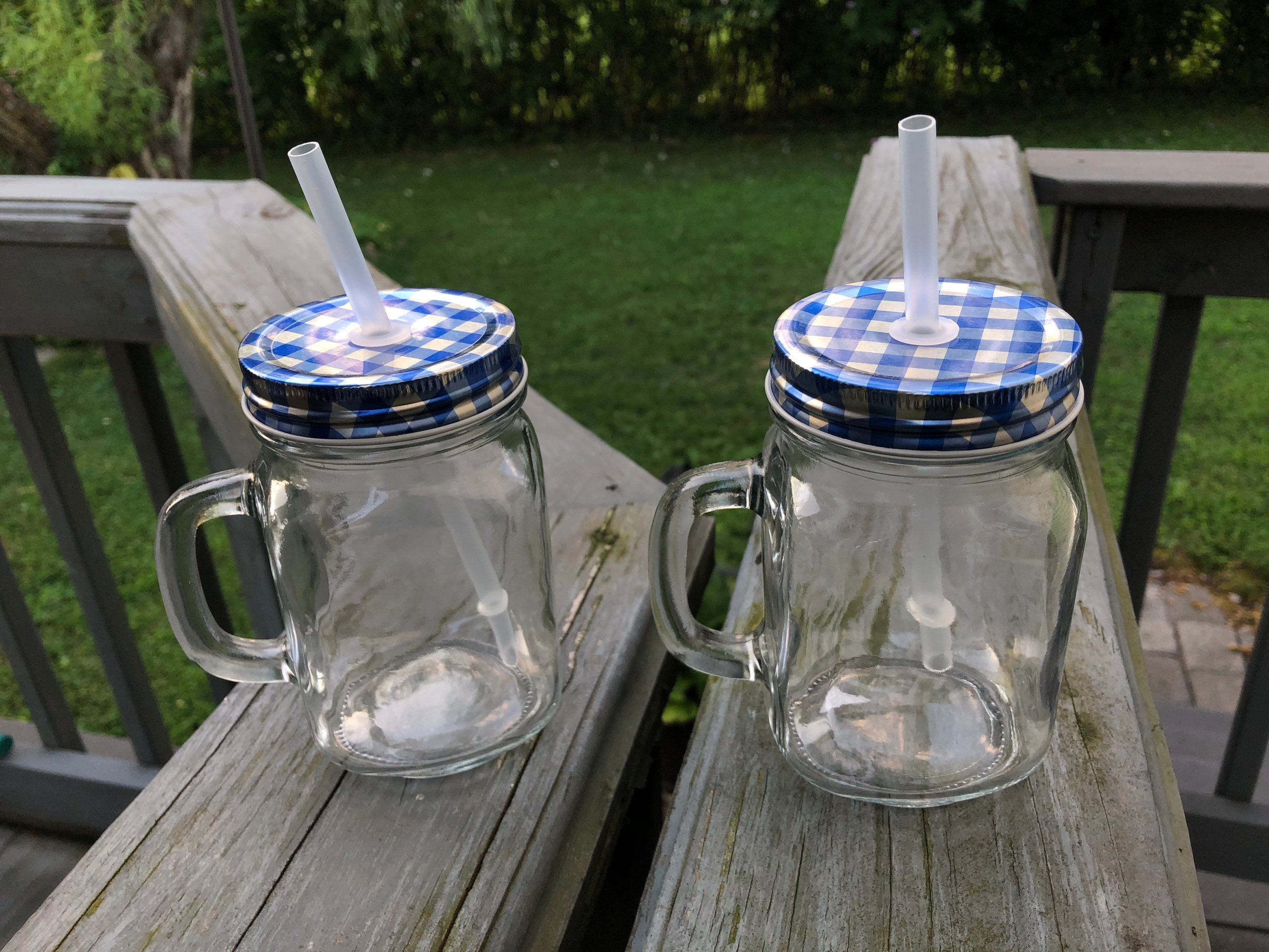5 mason jar mugs with lids and straws blue Etsy