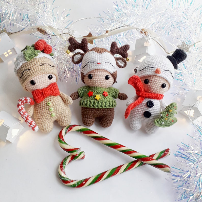 Amigurumi christmas toy 3 in 1 Crochet pattern Christmas snowman reindeer and gingerbread man