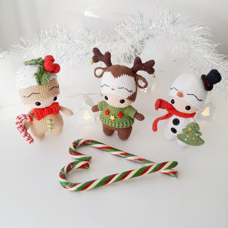 Amigurumi christmas toy 3 in 1 Crochet pattern Christmas snowman reindeer and gingerbread man