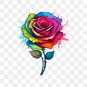 Rosa colorida premium PNG, rosa arcoíris SVG, gráfico de rosa, arte de rosa, descarga de rosa, arte de fondo transparente de vector de rosa