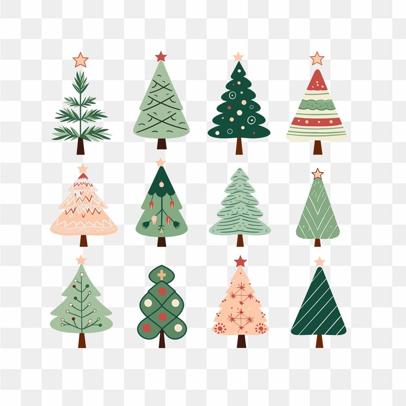 Premium Cute Xmas Trees Clipart PNG, Downloadable Christmas Tree SVG Graphics, Xmas Tree Vector JPEG Gif Transparent Background