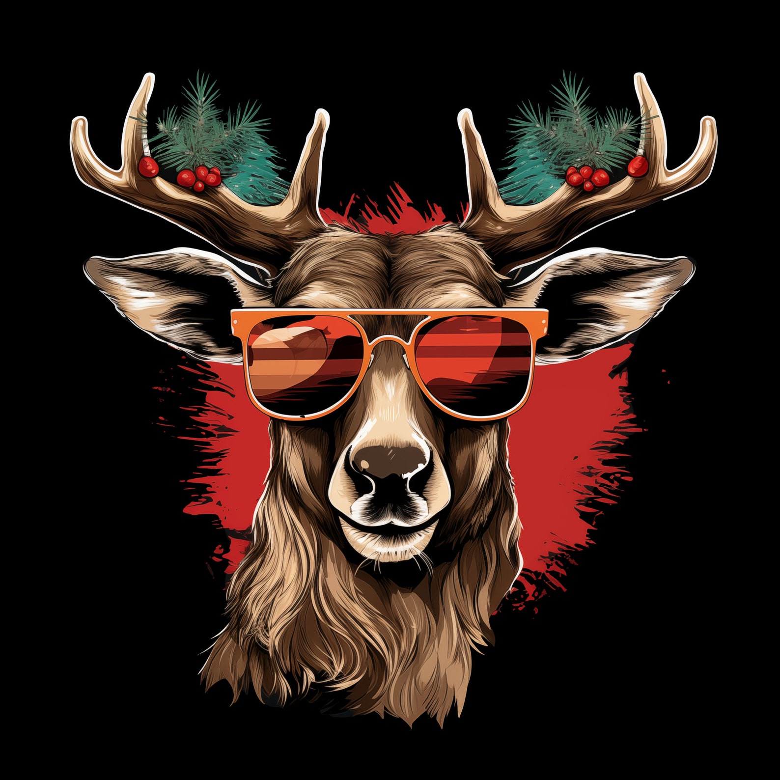 Premium Reindeer With Sunglasses SVG, Cool Retro Reindeer PNG, Xmas