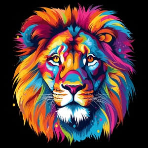Premium Kolorowy Lew PNG, Lew SVG, Lew Wektor Sztuka, Lew Sublimacja, Lew Ilustracja, Lew Sztuka, Lew Portret, Lew Rysunek, Lew Sztuka