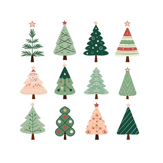 Premium Cute Xmas Trees SVG Bundle, Downloadable Christmas Tree PNG Graphics, Xmas Tree Vector Clipart JPEG Gif Transparent Background