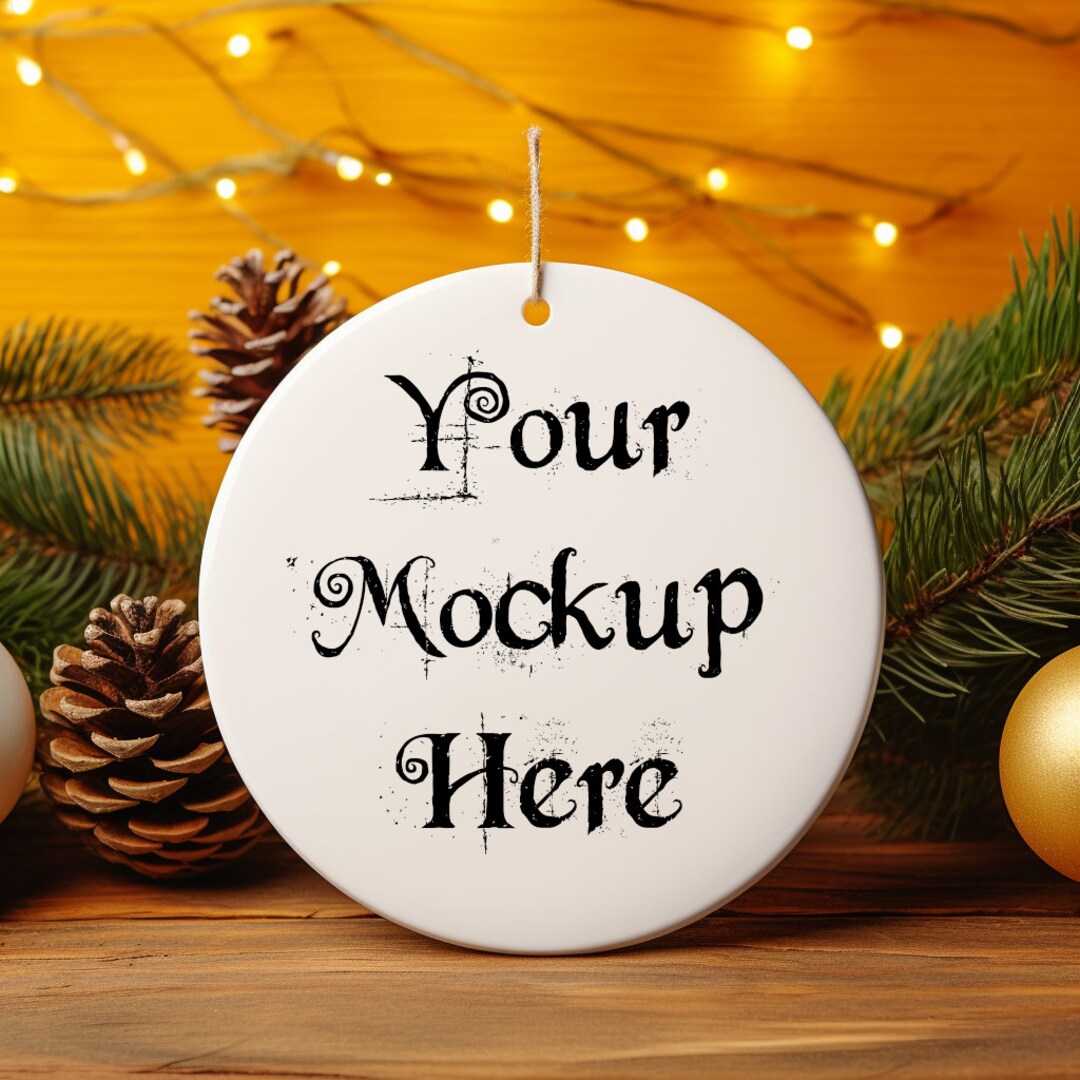Premium Ornament Mockup PNG, Yellow Background Xmas Ornament SVG