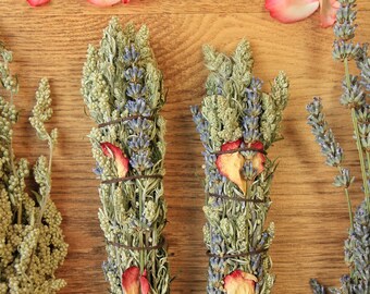 Mugwort Sleep and Dream Smoulder Stick, with Lavender & Rose. Handmade, Wildcrafted, Meditation, Herb burning . Smoke cleanse