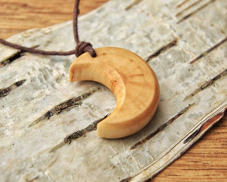 Birch wood Moon pendant. Hand carved Wild Jewellery Hemp Cord. image 4