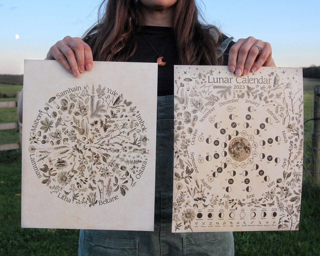 2 Medium Prints Lunar Calendar 2024 and Wheel of the Year 8x10 Print